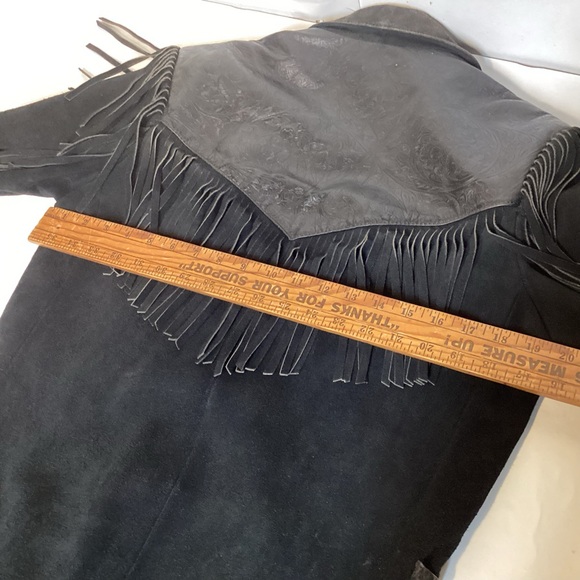Wilsons Leather Vintage Women's Western Fringed Black Leather Jacket size small - Picture 10 of 14